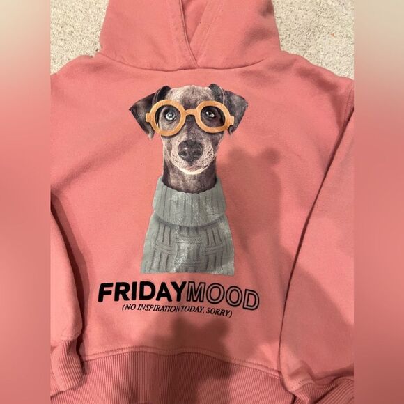 Zara Dog Graphic Friday Mood Pink Hoodie Sz 8 - Picture 3 of 4